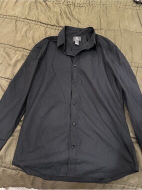 H&M Black Men's Long-Sleeve Button-Up Dress Shirt